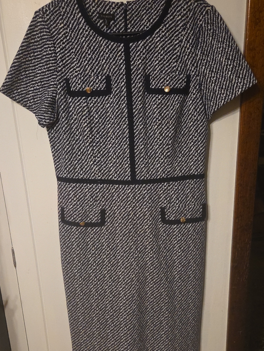 Talbots Navy and White Crewneck Dress with Gold Buttons